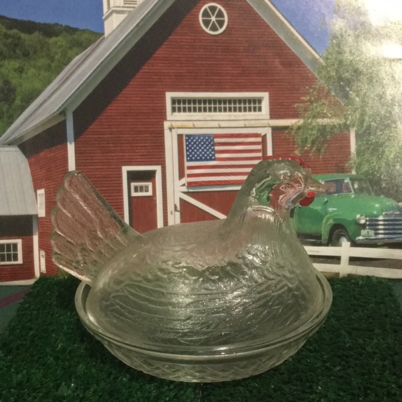 Vintage Indiana glass, Clear glass hen on a nest candy dish, Trinket dish - Picture 1 of 11